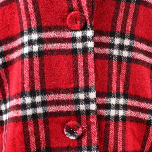 Single Breasted Plaid Pea Coat Jacket Red/Black - Picture 4 of 8